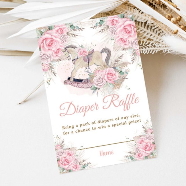 Pampas Grass Pink Floral Rocking Horse Diaper  Enclosure Card (Creator Uploaded)