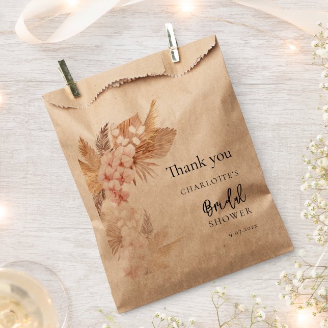Pampas Grass Pink Floral Thank You Bridal Shower Favour Bags (Clipped)