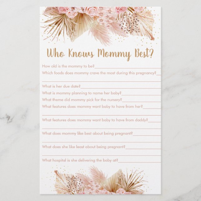 Pampas Grass Pink Floral Who Knows Mummy Best Game (Front)