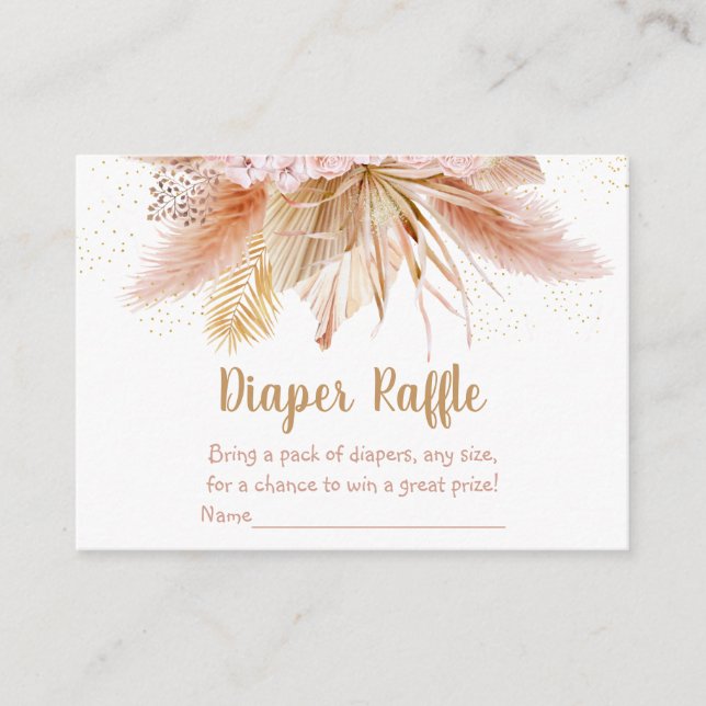 Pampas Grass Pink Gold Floral Baby Diaper Raffle Enclosure Card (Front)