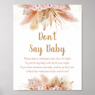 Pampas Grass Pink Gold Floral Don't Say Baby Game Poster