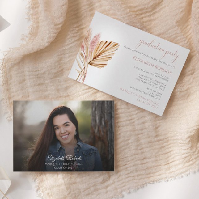 Pampas Grass Pink Neutral Earth Tones Graduation Invitation (Creator Uploaded)