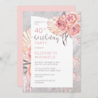 Pampas Grass |Pink Rose Blooms 40th Birthday Party