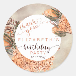 Pampas Grass Pink Rose Blooms Birthday Party Classic Round Sticker