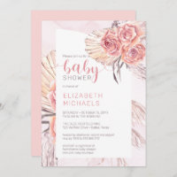 Pampas Grass |Pink Rose Blooms Girl Baby Shower