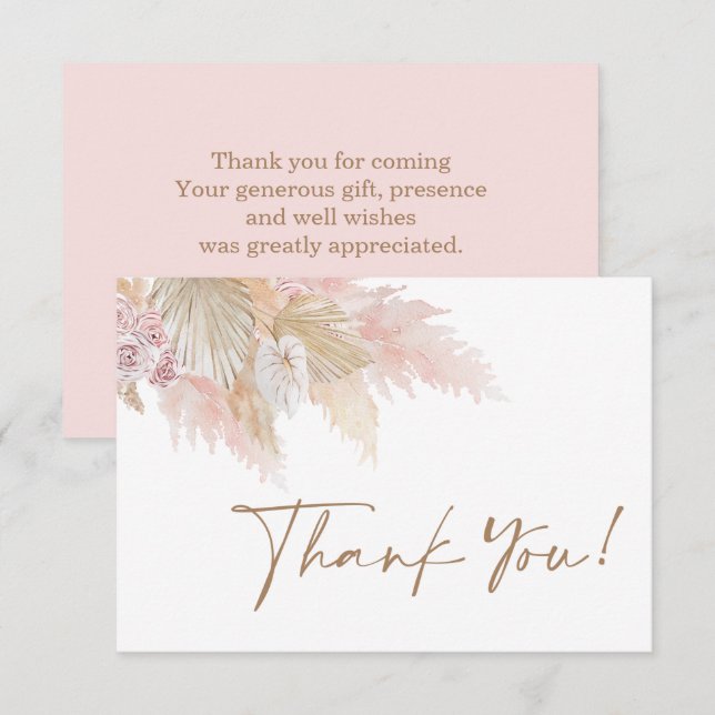 Pampas Grass pink thank you Card (Front/Back)