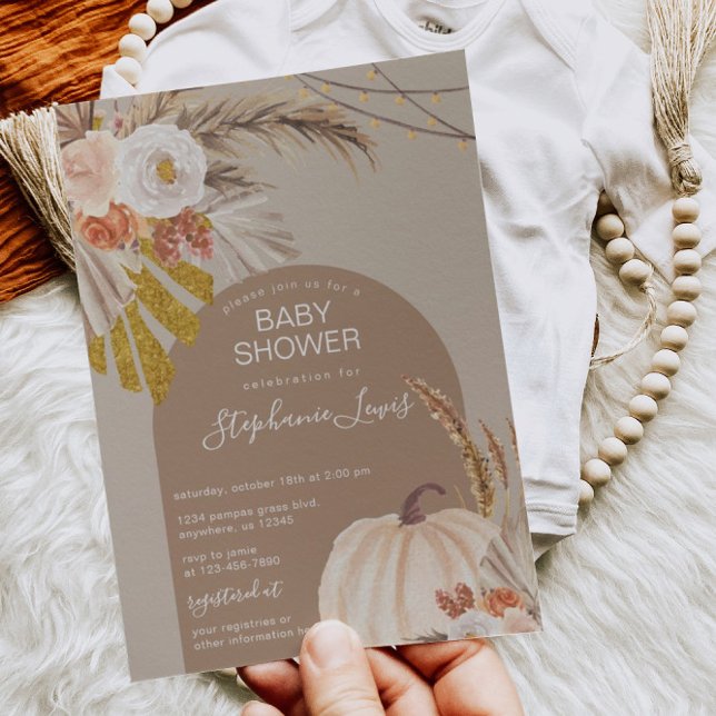 Pampas Grass Pumpkin Baby Shower  Invitation (Creator Uploaded)