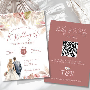 Pampas Grass QR Code All In One Boho Wedding Invitation