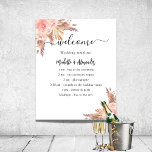 Pampas grass rose floral wedding program timeline poster<br><div class="desc">A modern,  elegant wedding program,  timeline.  A white background decorated with pampas grass and blush pink florals,  roses. Personalise and add your names and wedding details. Black coloured letters.  If you have more text it's possible to reduce the line space.</div>