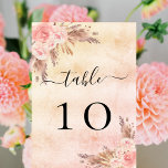 Pampas grass rose gold blush pink flowers table number<br><div class="desc">A rose gold and blush pink gradient rustic background decorated with boho style pampas grass,  rose gold and blush pink florals.  Personalise and add your table numbers one by one.</div>