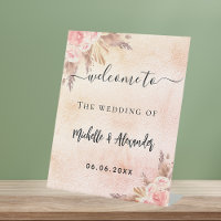 Pampas grass rose gold floral welcome wedding