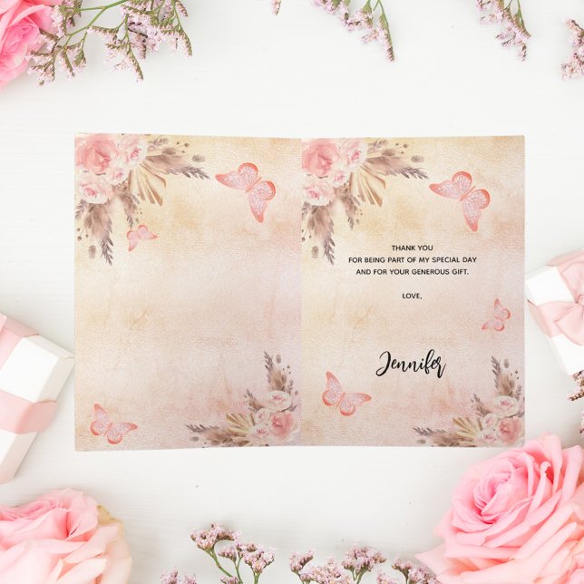 Pampas grass rose gold florals boho thank you card (Creator Uploaded)