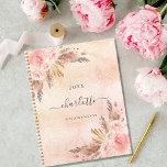 Pampas grass rose gold florals name 2024 planner<br><div class="desc">A rustic rose gold and pink faux metallic looking background. Decorated with rose gold,  pink florals,  pampas grass. Personalise and add a name,  title and year.  The name is written with a modern hand lettered style script.</div>