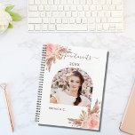 Pampas grass rose gold florals photo 2023 planner<br><div class="desc">Personalize and add your own photo inside the arch shaped frame. A white background color. Decorated with pampas grass and blush pink florals.  Add a year and your name.</div>