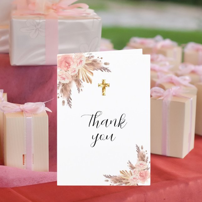 Pampas grass rose gold florals photo confirmation thank you card (Creator Uploaded)