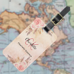 Pampas grass rose gold flowers boho name luggage tag<br><div class="desc">A rustic rose gold,  blush pink gradient background. Decorated with rose gold,  pink florals,  pampas grass.  Personalise and add your name on the front,  contact info on the back.</div>