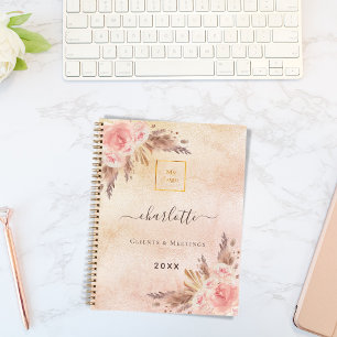Pampas grass rose gold flowers business logo QR Notebook