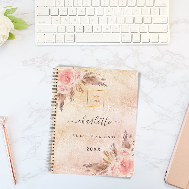 Pampas grass rose gold flowers business logo QR  Notebook (Creator Uploaded)