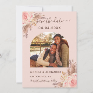 Pampas grass rose gold photo wedding save the date