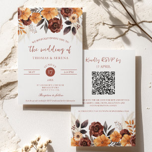 Pampas Grass Rust Fall QR Code All In One Wedding Invitation
