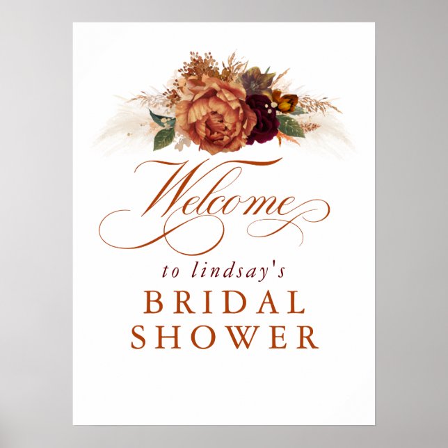 Pampas Grass Rust Terracotta Bridal Shower Welcome Poster (Front)