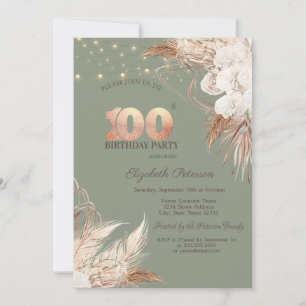 Pampas Grass Sage Green 100th Birthday Invitation