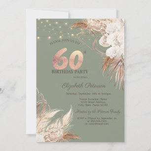 Pampas Grass Sage Green 60th Birthday Invitation