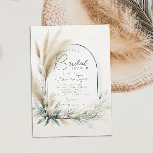 Pampas Grass Sage Green Boho Arch Bridal Shower Invitation