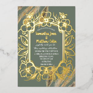 Pampas Grass Sage Green Boho Gold Foil Wedding