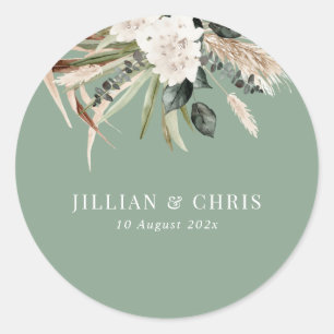 pampas grass sage green wedding classic round sticker