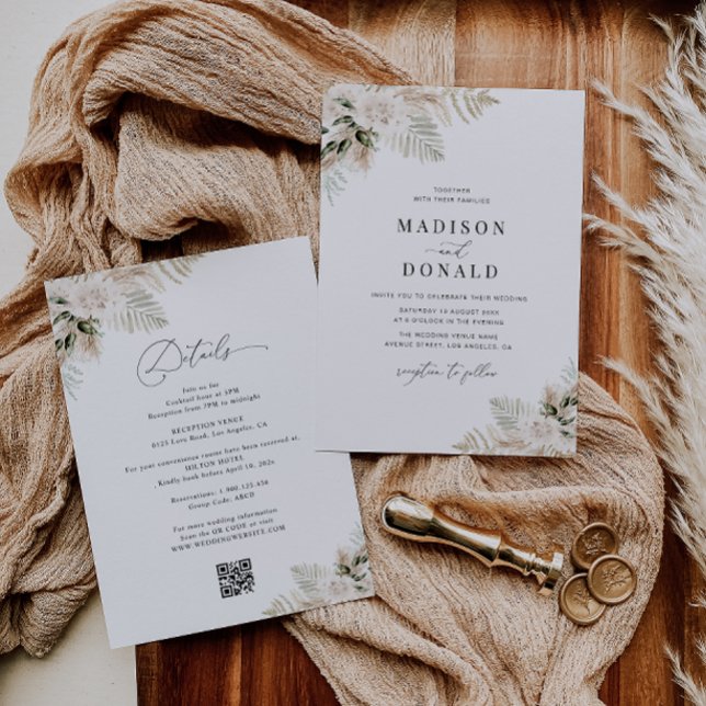 Pampas grass sage green wedding invitation (Creator Uploaded)