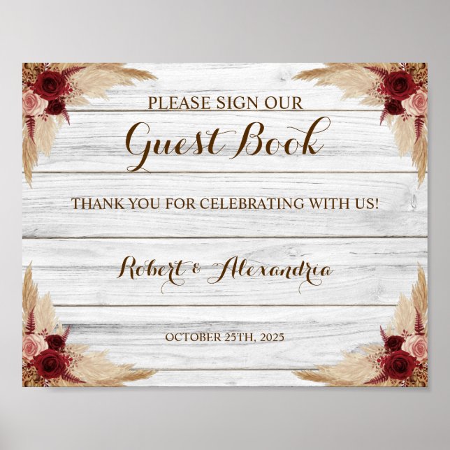 Pampas Grass Sign our Guest Book Wedding (Front)