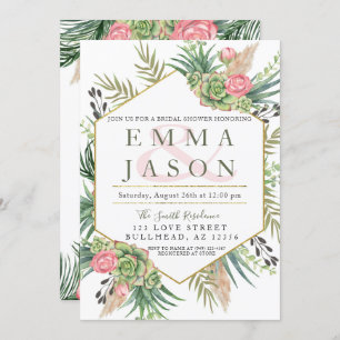 Pampas Grass Succulent Couples Bridal Shower Invitation