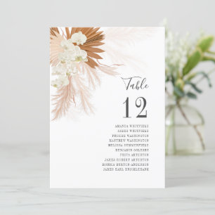 Pampas Grass Table Number Wedding Reception