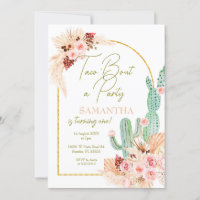 Pampas Grass Taco Cactus First Birthday Invitation