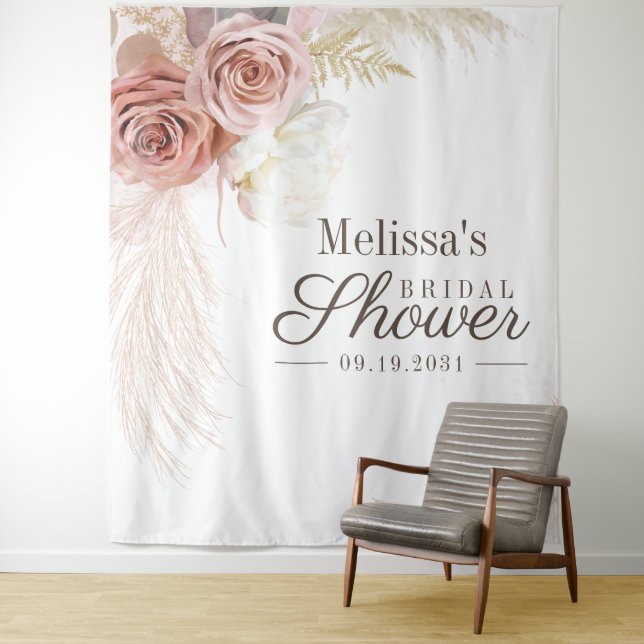 Pampas Grass Tan Bridal Shower Tapestry (In Situ)