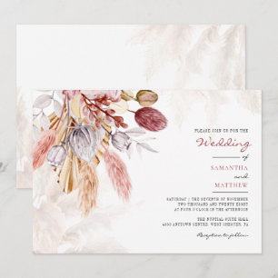Pampas Grass Tan Floral Rustic Wedding Invitation