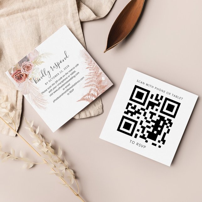 Pampas Grass Tan QR Code Wedding Website RSVP (Creator Uploaded)