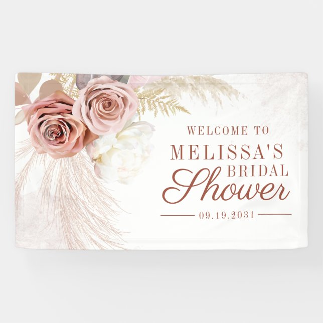 Pampas Grass Tan Script Bridal Shower Welcome Banner (Horizontal)