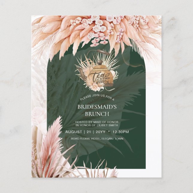 Pampas Grass TEA PARTY Bridal Shower Lunch Flyer (Front)