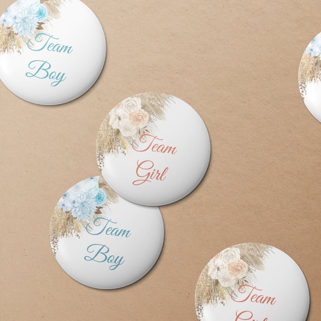 Pampas Grass Team Boy Vote Gender Reveal Party 6 Cm Round Badge (Creator Uploaded)