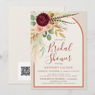 Pampas Grass Terracotta Arch Bridal Shower QR Code Invitation