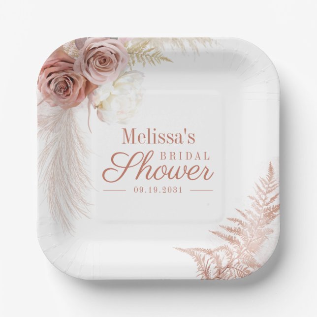 Pampas Grass Terracotta Blush Bridal Shower Paper Plate (Front)
