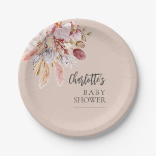 Pampas Grass Terracotta Boho Baby Shower Paper Plate
