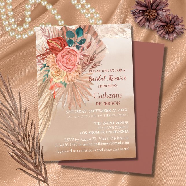 Pampas Grass Terracotta Boho Wedding Bridal Shower Invitation (Creator Uploaded)
