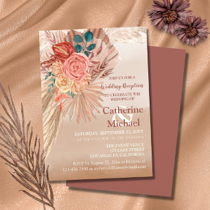 Pampas Grass Terracotta Boho Wedding Reception Invitation