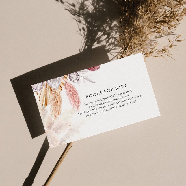 Pampas Grass Terracotta Books for Baby Shower Enclosure Card (Baby Shower Enclosure Card Books for Baby Request)