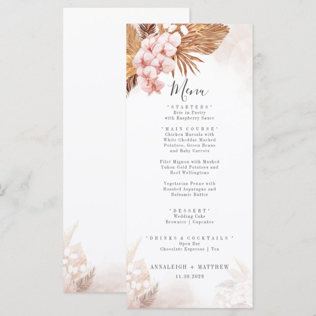 Pampas Grass Terracotta Botanical Wedding Menu (Front/Back)