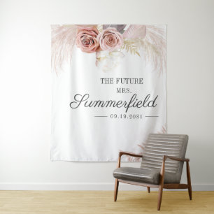 Pampas Grass Terracotta Bridal Shower Backdrop Tapestry
