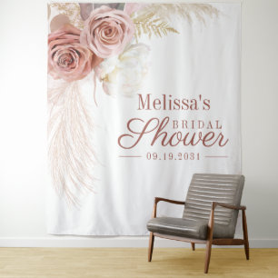 Pampas Grass Terracotta Bridal Shower Backdrop Tapestry
